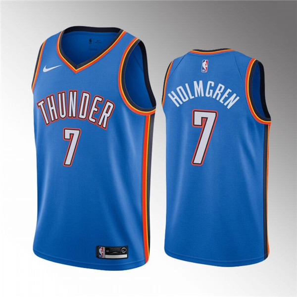 Men's Oklahoma City Thunder #7 Chet Holmgren Blue Stitched Basketball Jersey - Click Image to Close